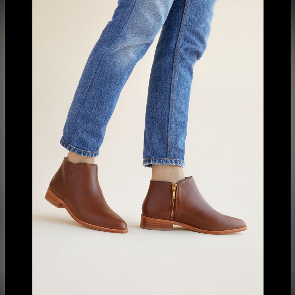 Nisolo Lana Zip Ankle Boot,  Size 9, Brandy Leather, New